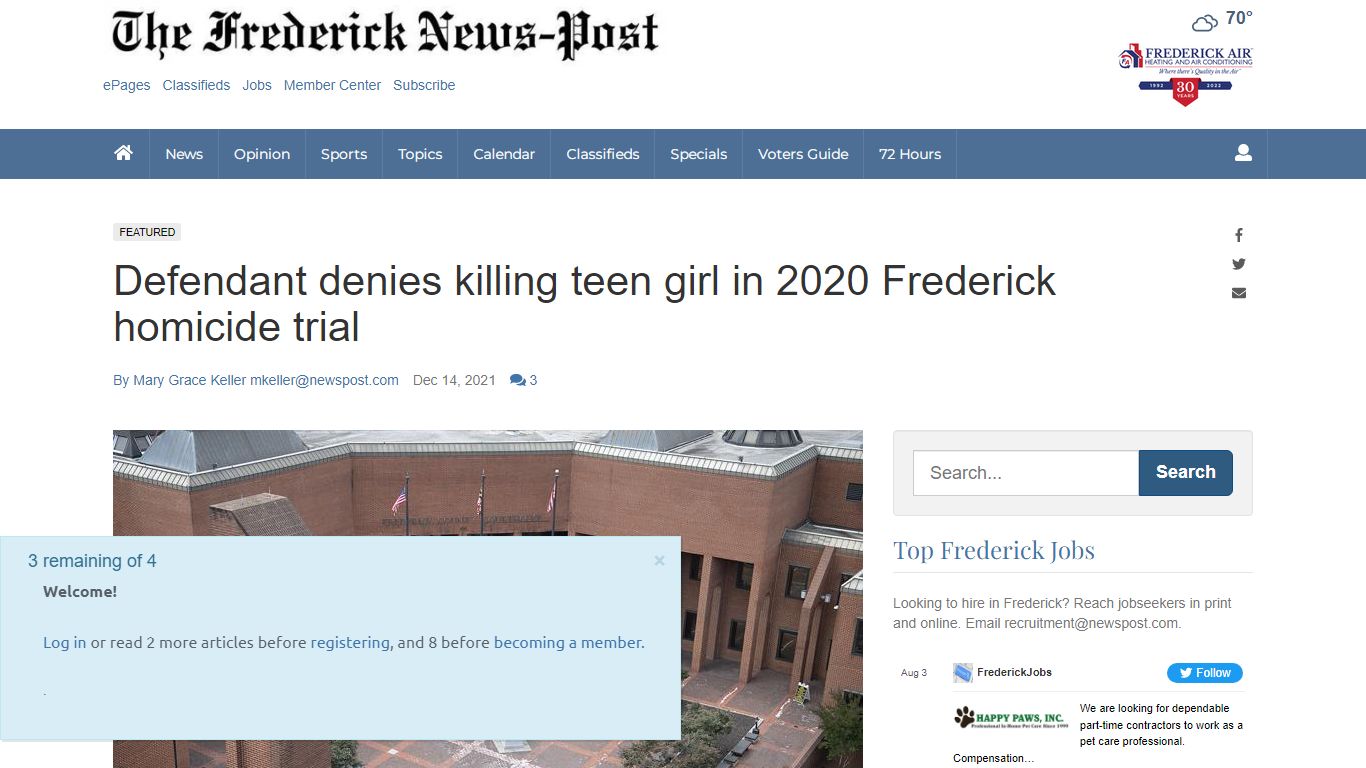 Defendant denies killing teen girl in 2020 Frederick ...